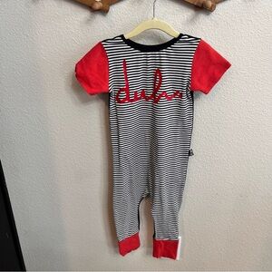 Rags Kids Striped 'duh.' One-Piece Romper in Black & White with Red Accents 2T